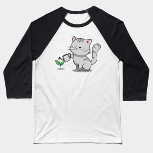 Cute Cat Watering Plants Baseball T-Shirt